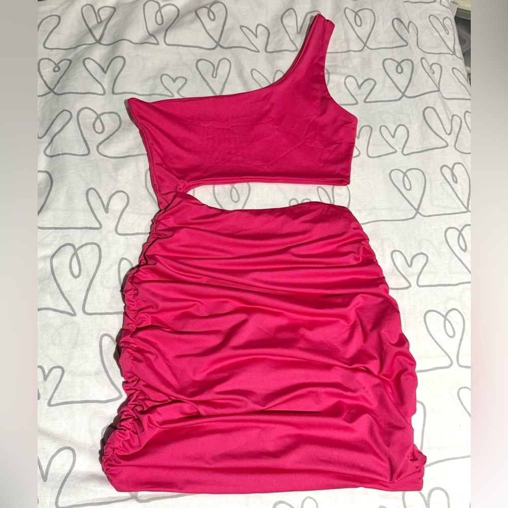 SHEIN One-Shoulder Pink Mini Dress